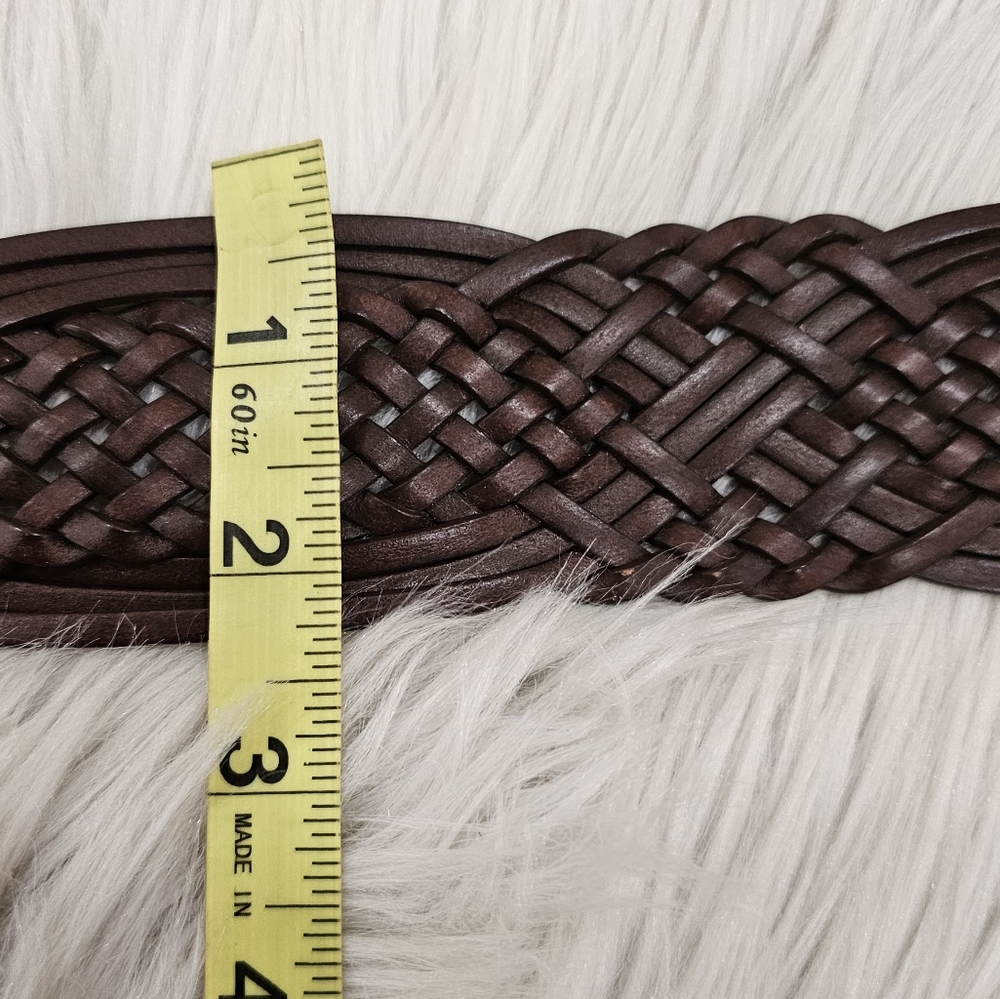 Western Bohemian Brown Leather Wide Braided  Buckle Belt - Picture 4 of 8